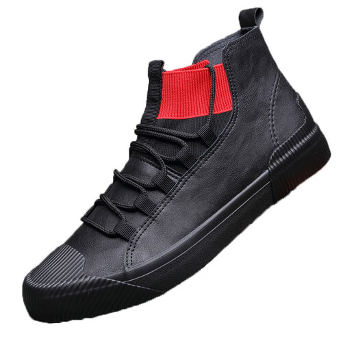 Belle chaussures en cuir haut haut pour hommes en automne et hiver, chaussures masculines à la mode 2024 Nouvelle version coréenne des chaussures en cuir décontractées pour hommes polyvalents SS9922 All Black Cotton Shoes 38