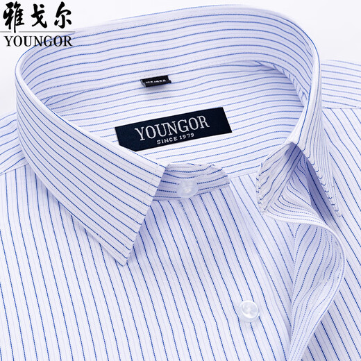 雅戈尔纯棉男士短袖衬衫2025夏季新款时尚商务休闲格子条纹衬衣 DX6624 M 41码/身高约175C建议145-160斤