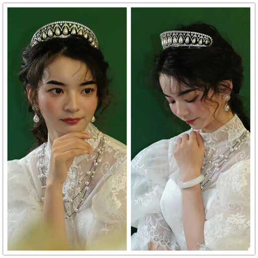沅肆高端复古高级感珍珠奢华公主皇冠头饰大气新娘结婚主婚纱王冠大气 银色