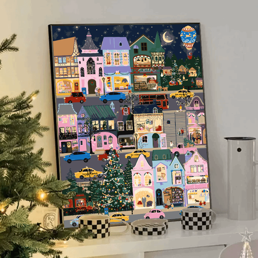 
galison winter lights Christmas digital oil painting DIY fill coloring hand-painted acrylic oil painting decorative hanging painting qx15841 60*70cm thick solid wood inner frame + decorative outer frame six