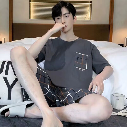 He Jiagong Crayon Shin-shirt Summer Cotton Home Suit Boy Printing Trendy Teenagers Plus Size Set 6628 Cat and Mouse M Student [90-115Jin [Jin equals 0.5 kg]]