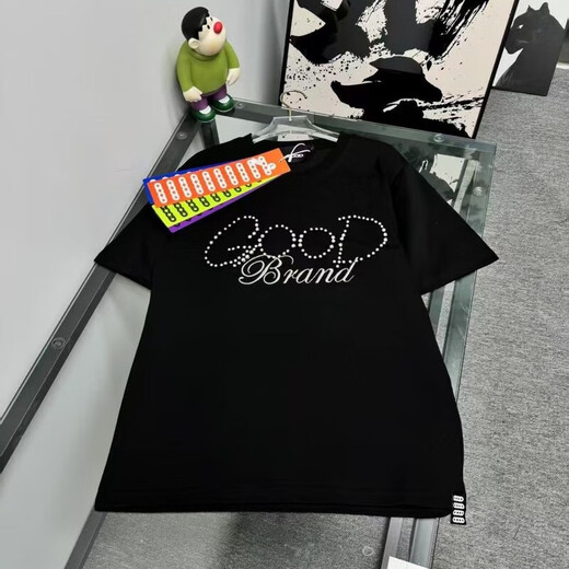 GOODBRANDGOOD同款纯色珍珠轻奢男女时尚短袖T恤 高品质黑色679 M 80-95