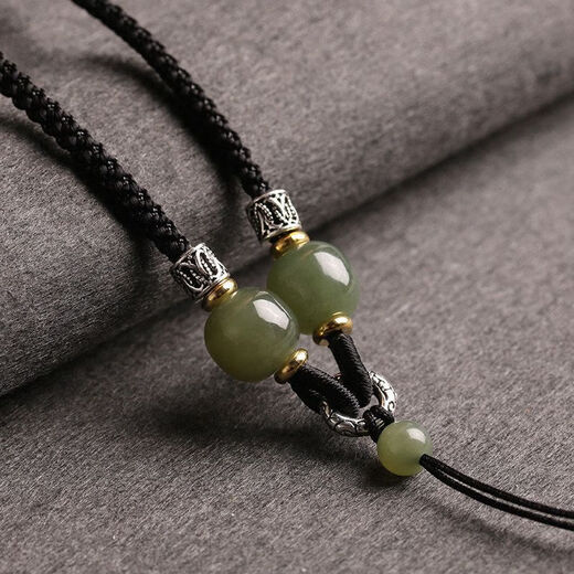 Crystal Hetian jade pendant lanyard hand-woven necklace rope safety buckle Pixiu gold jade high-end hanging neck rope for men and women black rope-white jade