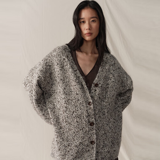 GREEN BELT sheep wool mixed color floral knitted cardigan 25 winter women's lazy style silhouette sweater jacket