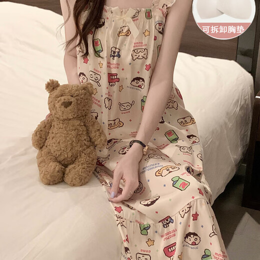 Mrs. Yuan Nachthemd für Frauen im Sommer mit Brustpolstern, Ice Seide Kühler Hosenträger Pyjama, Sommer, süße und süße Heimkleidung für Frauen, Frühling und Herbst 3887 [nicht abnehmbares Brustpolster] L [95-120jin [Jin gleich 0,5 kg]]