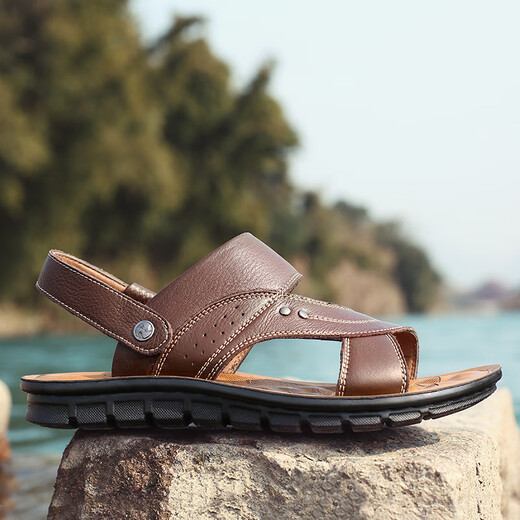 Dadong (Dusto) 2025 Sommer Neue Männer Sandalen Männer echte Leder Beachschuhe lässige Männerschuhe modische Hausschuhe 12129 Black 37