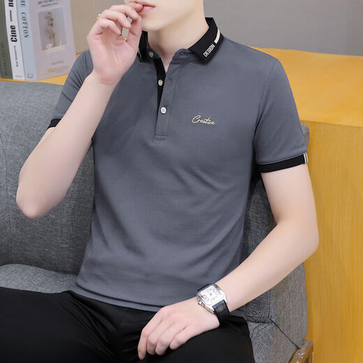 Camisa de la solapa de casa Hailan Camisa de manga corta de manga corta para hombres Botones de corbata de negocios para hombres maduros Paul Camiseta White Qy683 m 100-120Jin [Jin equivale a 0.5 kg]