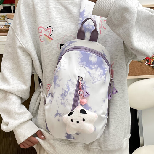 扎染小众设计斜挎背包男日系ins简约百搭小包包女小清新少女胸包 紫色 无挂件