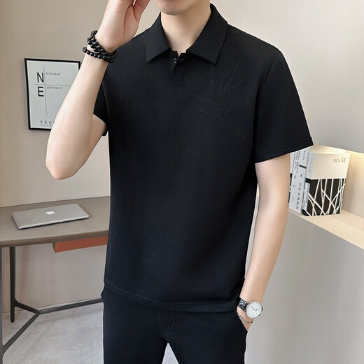 樊浩2025新款夏季棉麻短袖T恤男士翻领潮流刺绣花POLO衫时尚亚麻体恤 白色9853【亚麻短袖】 M