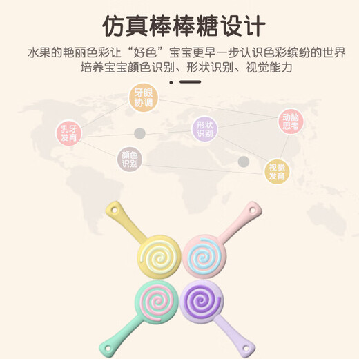 Baby lollipop teether, hand-proof, boilable teether, food-grade silicone teething stick, chewing and chewing fun, lollipop, 1 piece, avocado green, full silicone, boilable at high temperature, bagged