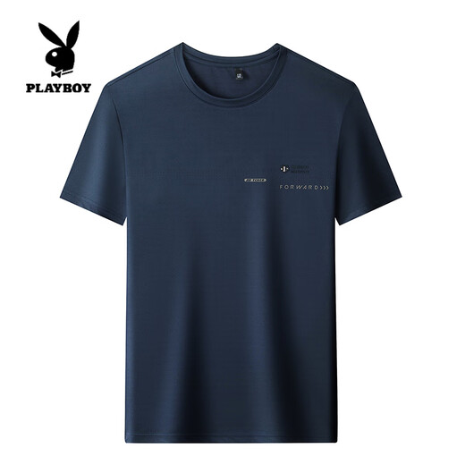 花花公子（PLAYBOY）高端桑蚕丝男士短袖t恤夏季2025新款宽松圆领半袖冰.丝体恤衫上衣 9898上青 M 165建议100-120斤