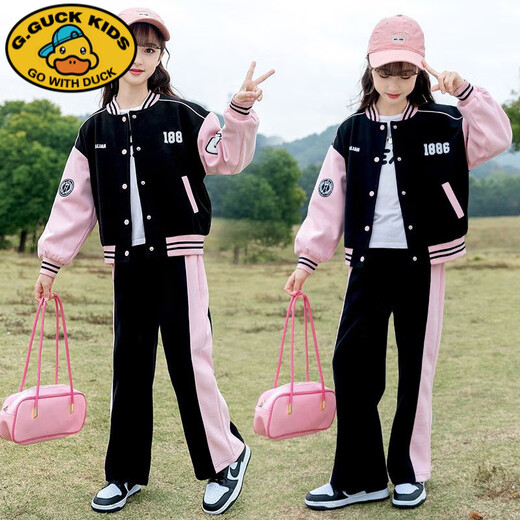G.DUCKKIDS女童春装棒球服套装2024新款学院风中大儿童洋气春秋运动装两件套 BQ1396灰色两件套 150 尺码建议身高140左右