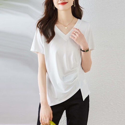 OLJ Light Luxury Brand T-Shirt für Frauen im Sommer 2025 Neue Schulter vorne Schulter Kurzschlärm Erfrischend unregelmäßiges Design und Fleischabdeckung Top Blue M.