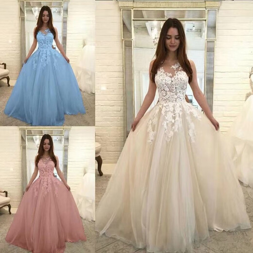 熊司令2025新款婚纱礼服性感蕾丝婚纱礼服三色连衣裙 蓝色 S