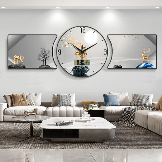 WCZ German modern simple sofa background wall paintings symbolize light luxury triple living room decorative paintings with clocks and perpetual calendar BG6624+BG6625+BG6626 Middle 40*40_right_40*30_1.6 meters-21