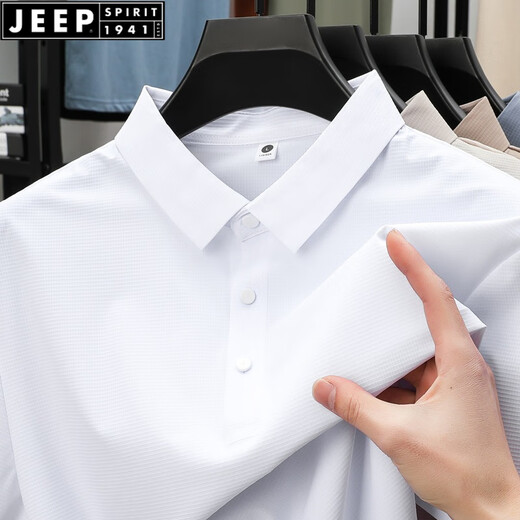 JEEP SPIRIT été sans couture glace soie revers POLO hommes affaires décontracté à manches courtes T-shirt respirant jeunesse hommes mode BJ12357 blanc 2XL