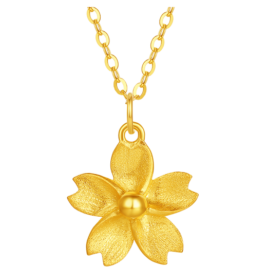 Saturday Blessing Yellow 18K Gold Necklace Sakura Color Gold Necklace Birthday Gift C0616242 40+5cm