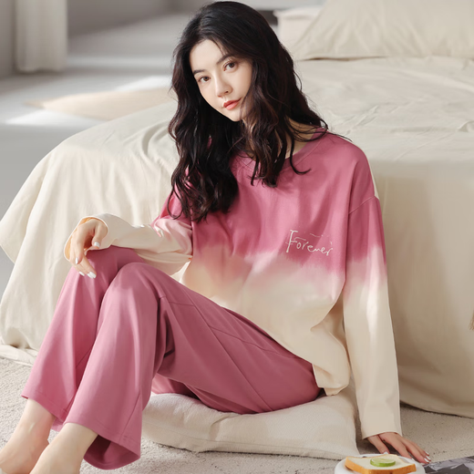 Modal pajamas for women in spring and autumn women 2025 new pure cotton fabric full cotton long sleeve spring and autumn soft home clothing Main picture MM: 9901 apricot color milk tea bear set M