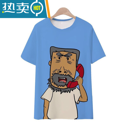 山头林村电话t恤个性动画大耳朵图图系列短袖牛爷爷搞笑图案3d印花圆领T恤 TJJ3524 M  85-95斤