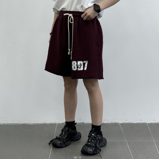 Lucao Adei 2025 Summer New American Fashion Letter Ink Ink Sports Shorts Pure Cotton Red Red Men and Women DK1047 Rojo S