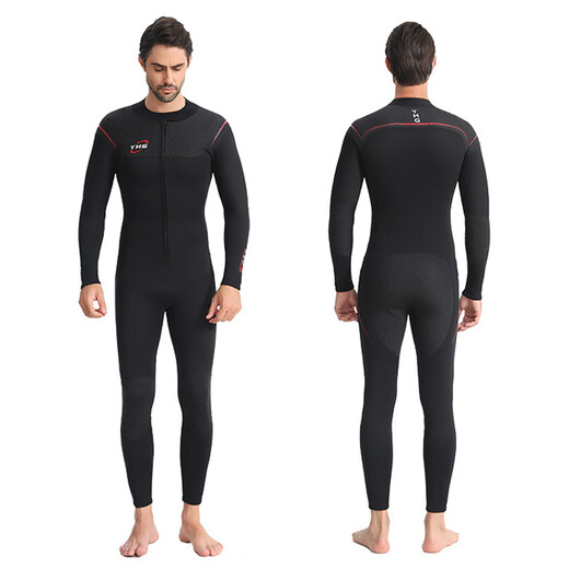 3/5mm one-piece wetsuit 1.5 warm swimsuit long-sleeved sun protection surfing paddleboard motorboat cold-proof snorkeling wetsuit 1.5mm black front opening thickened elbows, shoulders, knees and hips, wear-resistant S