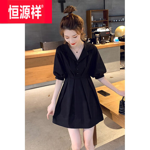 恒源祥小个子收腰显瘦气质冰丝连衣裙女2025新款短裙子女夏季感小黑裙 6622玫瑰碎花 XL 建议120斤左右