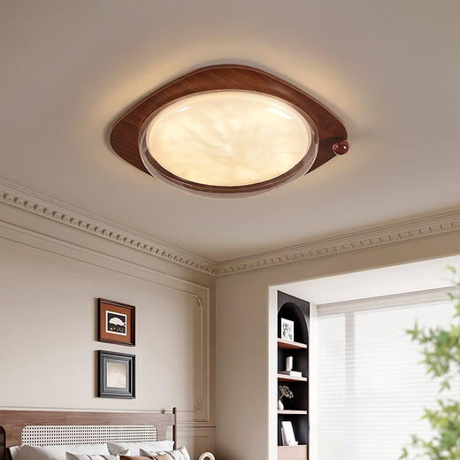 
French old-fashioned bedroom lamp walnut grain glass ceiling lamp American retro eye protection round room master bedroom lamp 3883A model 58cm