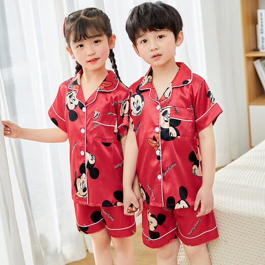 雷姆汀夏天短袖儿童睡衣冰丝薄款夏季男童小女孩宝宝卡通家居服套装 679#男童 170 14码建议身高125-135cm