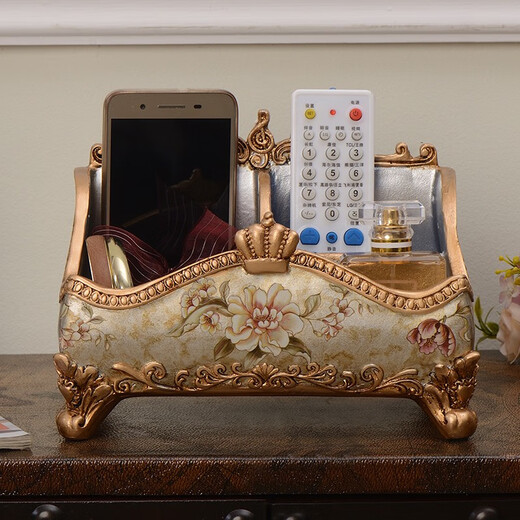 
Tira European style living room storage box light luxury tea table mobile TV remote control storage creative office desktop miscellaneous box 1047 Blue Warbler Blossom G style