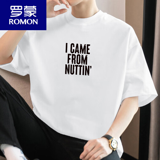 
ROMON (ROMON) 260g American heavyweight pure cotton short-sleeved T-shirt for men's summer round neck base shirt full cotton half-sleeved letter printed T-shirt M09-T687 black S [80-100Jin [Jin equals 0.5 kg]]