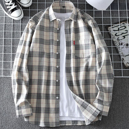 GTYUWVG Spring and Summer Molding Camisa de manga larga Camisa coreana a cuadros de gran tamaño para la tendencia de los hombres y jóvenes de mediana edad M655 38