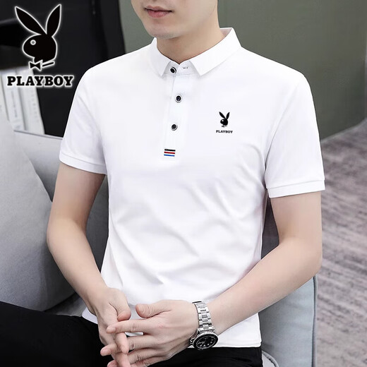 Playboy T-shirt à manches courtes en coton haut de gamme pour hommes en été de la nouvelle qualité, une nouvelle qualité, un Polo et un polo à l'âge moyen de l'âge moyen Authentic 844 White M 85-100jin [Jin est égal à 0,5 kg]