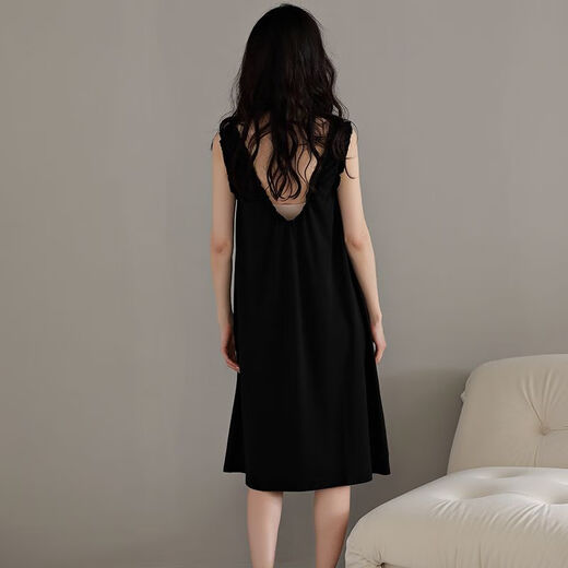 Camisón de seda de algodón yalu para mujeres en verano en medio de larga duración chaleco en V-neco manevelave casual de pijama casual falda g@y1391#mujer m