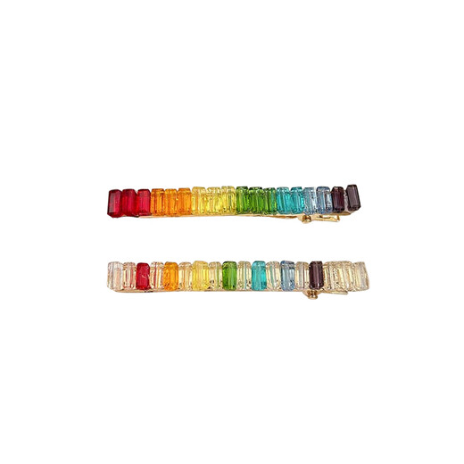 Xiangwan hair clips 2 pieces rainbow lucky crystal bangs clip simple forehead broken hair clip side one-word clip headdress