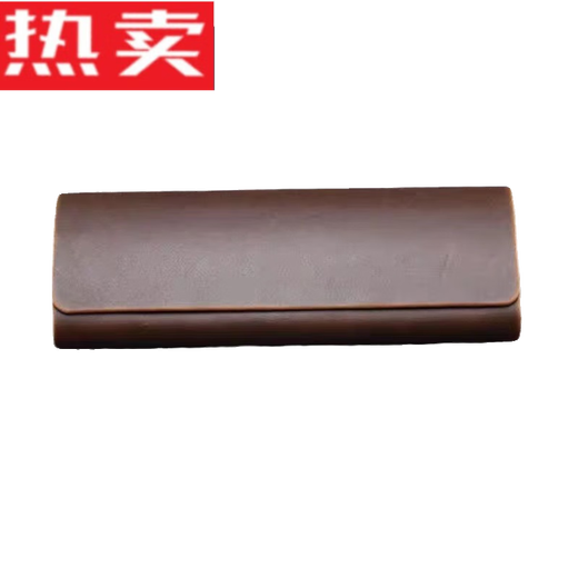 胖东来品质手工疯马皮PU皮质眼镜盒便携抗压收纳盒男女光学眼镜 咖啡色