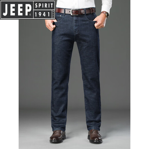 JEEP SPIRIT吉普高端牛仔裤男士夏季薄款宽松直筒高腰深裆品牌中年休闲长裤子 黑灰-679 29 码【腰围2.2尺】