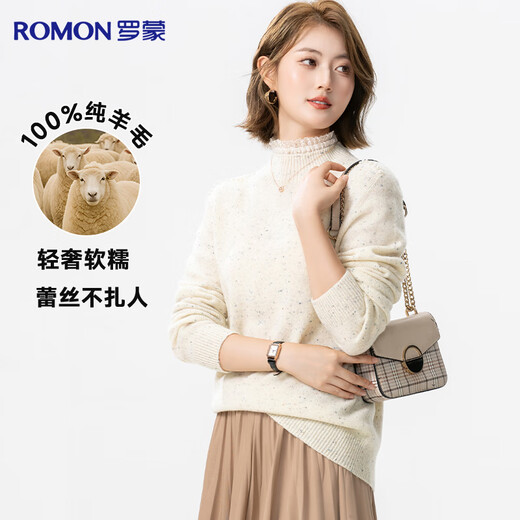 Lomon [100% lana] Pure Cardigan Ladies Lace Half Turtleneck Otoño e invierno Nuevo suéter de suéter de punto para mujeres para mujeres