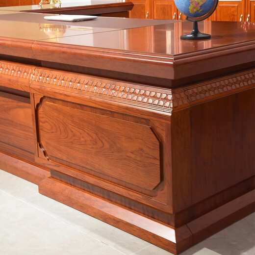 Hanjitang Yuxin Chinese style solid wood desk boss desk and chair pear wood solid wood leather president desk chairman's office executive desk 2.8 meters boss desk