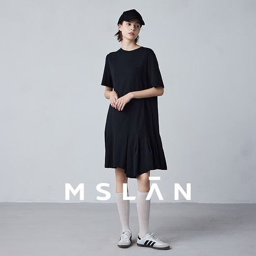 MSLAN|商场同款23夏新款T恤连衣裙MFBE1105 乌黑 S