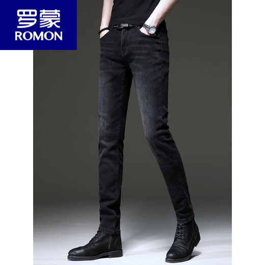 罗蒙（ROMON）2025夏季新款高端黑色牛仔裤男款韩版潮流复古小脚弹力休闲裤子男 1048黑色 【面料升级.透气】 轻 28 【95-105斤】