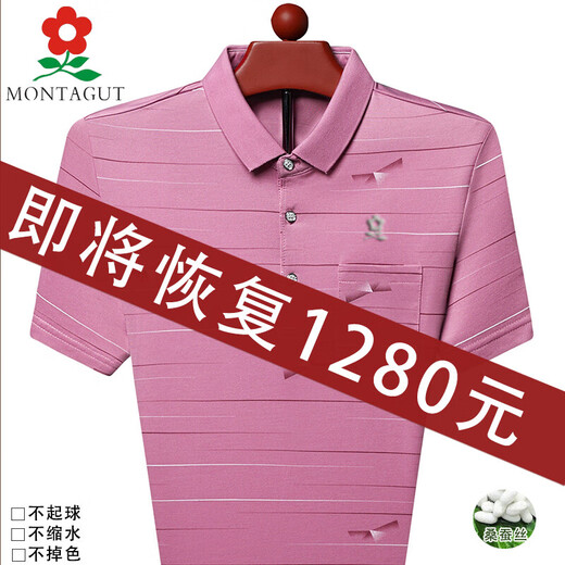 梦特娇（MONTAGUT）官网t恤男士短袖夏季POLO衫宽松翻领半袖体恤中老年爸爸装商务 官方旗舰753绣花短袖绿色 M 官方旗舰165/80A M建议90-120斤