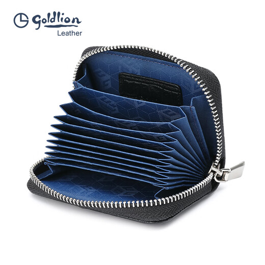 Goldlion Carte Sac Moss Multi-carte Multi-carte en cuir authentique grande capacité Cowhide Small Mini Card Bank Card Card Card Coin Coin Coin Coin Clip Black
