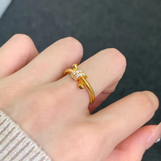 Zhou Dalong bow gold ring 999 pure gold rope knot solid ring women's ring water shell new style birthday gift for girlfriend 16# gold about 1.7 grams more refund less compensation