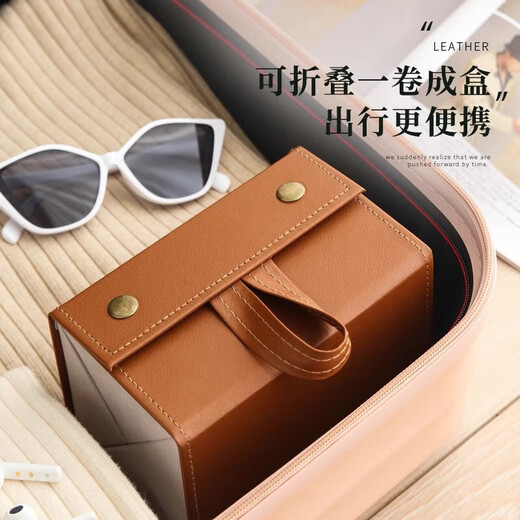 Leather multi-grid glasses case, ultra-light, large-capacity, portable, compression-resistant, foldable, multiple sunglasses case storage box, six compartments - black (suitable for large-size glasses) No Specifications