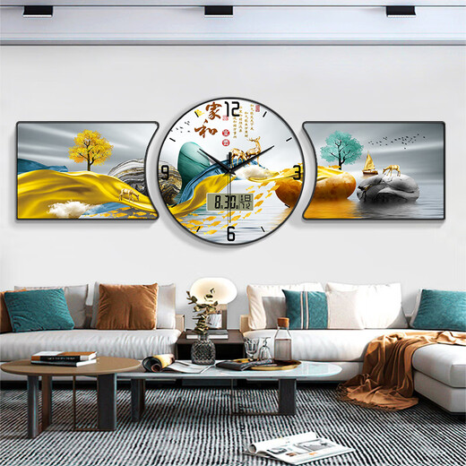 WCZ German modern simple sofa background wall paintings symbolize light luxury triple living room decorative paintings with clocks and perpetual calendar BG6624+BG6625+BG6626 Middle 40*40_right_40*30_1.6 meters-21
