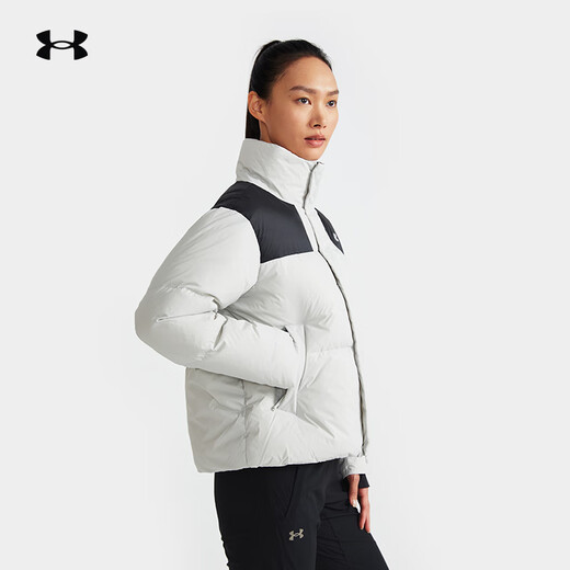 安德玛官方服女户外运动防风保暖外套撞色面包服 黑色 XS