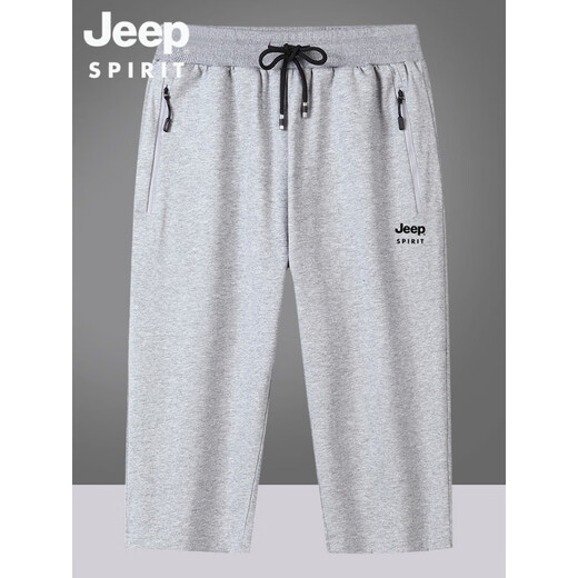 吉普（JEEP）美国正品夏季纯棉短裤男士薄款运动七分裤宽松大码休闲五分中裤子 官方旗舰6167黑色束口七分裤 2XL 建议145-160斤