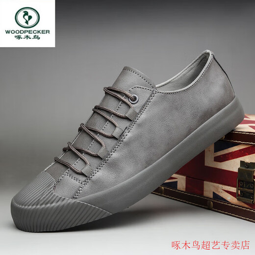 Woodpecker men's shoes 2025 new spring trendy shoes casual shoes breathable men's leather shoes trendy flat-soled British all-match shoes SS9851 black and white 38