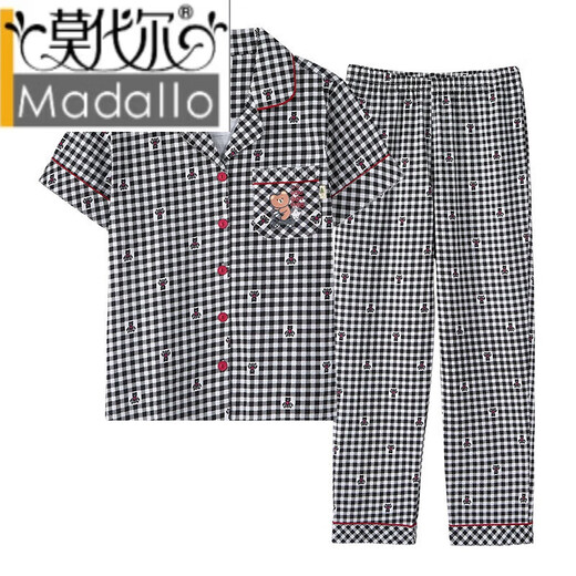 Modal Summer Cotton Pyjamas Frauen neue 2025 kurzärmelige Hosen dünne karierte Baumwollmutter Home Kleidung PT-9922 XL-Empfohlen 115-135Jin [Jin ist 0,5 kg]
