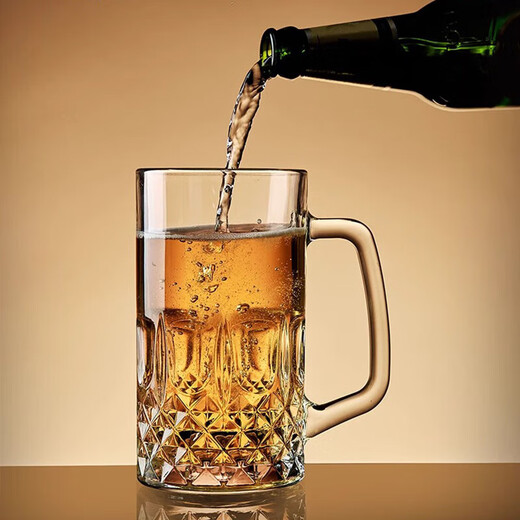 Wilkie Thickened Beer Cup 500ml Large Capacity Draft Beer Cup with Handle Large Glass Cup Juice Cup Wine Glass 2 Star Diamond Beer Cups